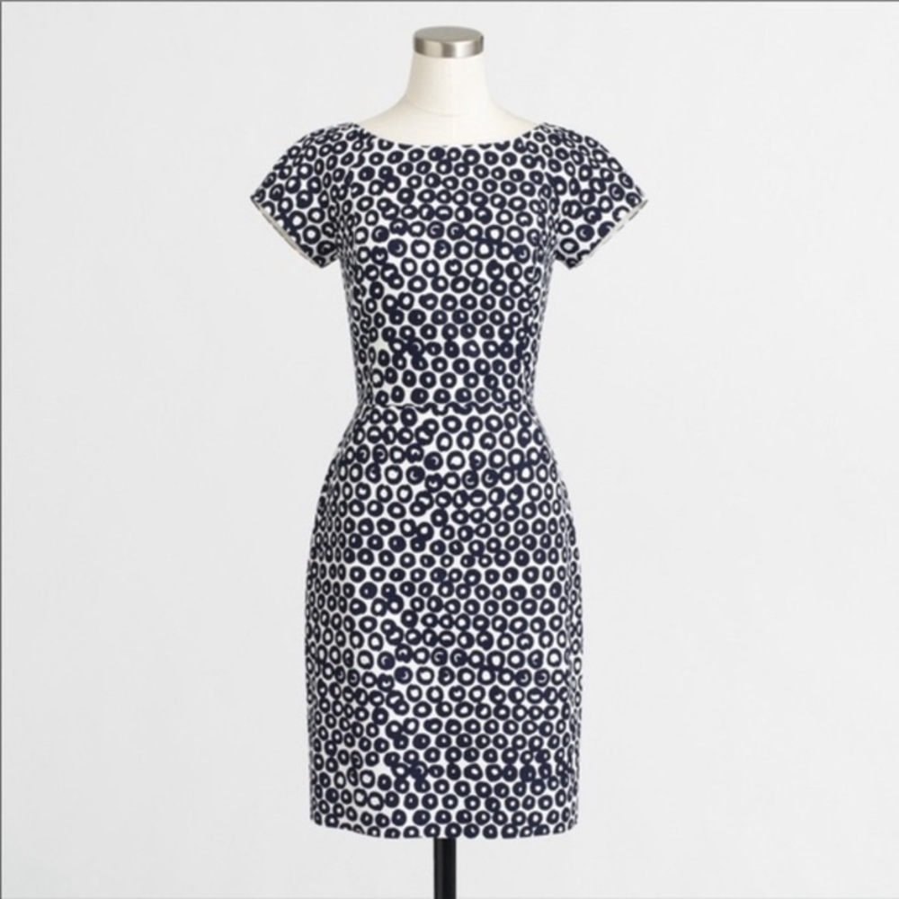 J. Crew Factory Navy and White Dot Sheath Dress
